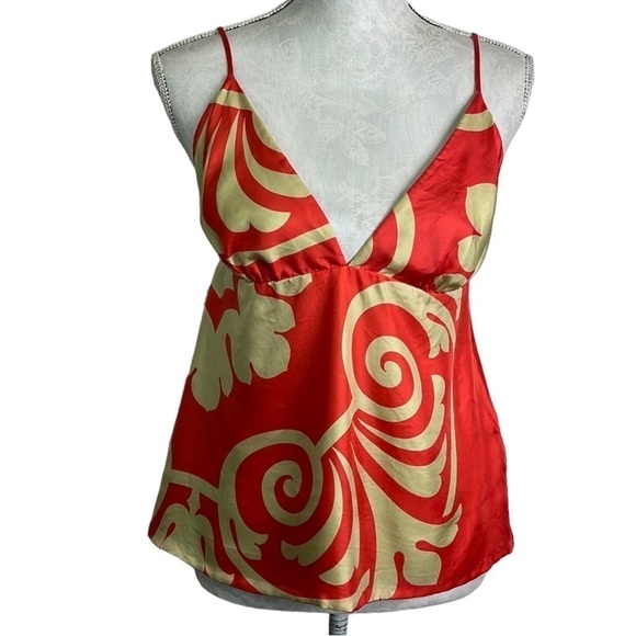 Tibi 100% Silk Cami Top Women's 8 Orange Cream Lined Zip Back, Deep Keyhole Back - Picture 1 of 11